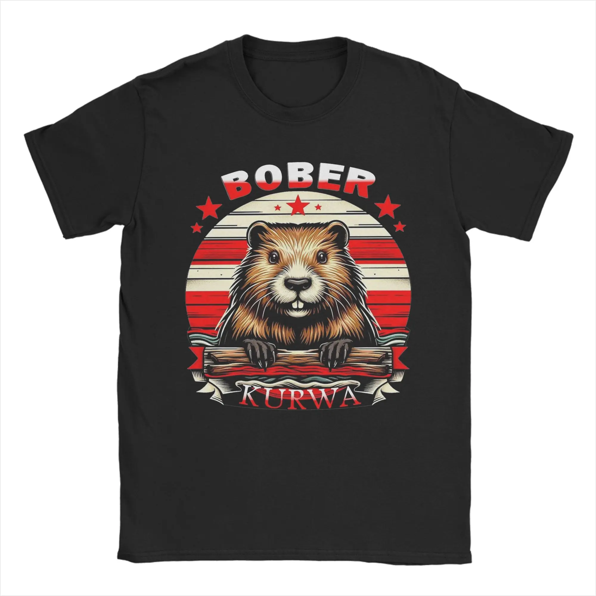 Фото Мужские футболки Beaver Bobr Bober Kurwa Meme, винтажные футболки с короткими рукавами и круглым вырезом, футболки из чистого хлопка с принтом №1