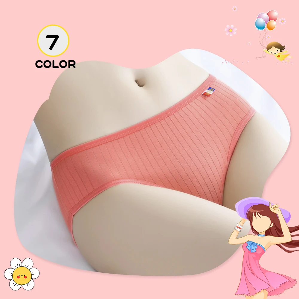 Panties Girls Cotton Vertical Stripe Mid Waist Student Underpants Soft Women's Underwear Comfort Briefs Lingerie L(50-62.5kg)
