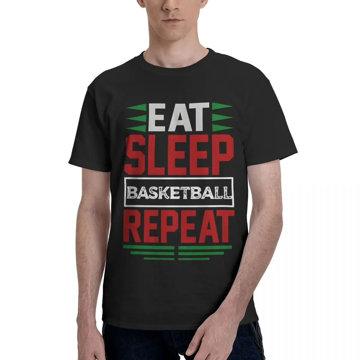 

Eat Sleep Basketball Repeat Men T shirts High Quality top y2k Basketball Hobbies Vintage Graphic Cotton Printed Custom t shirt