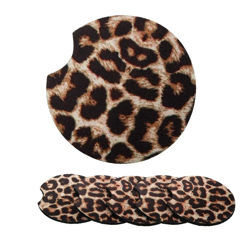 

6 Packs 2.56 Inch Leopard Car Coasters For Drinks Cup,Car Cup Pad Mat Car Accessories For Car Living Room Kitchen Office