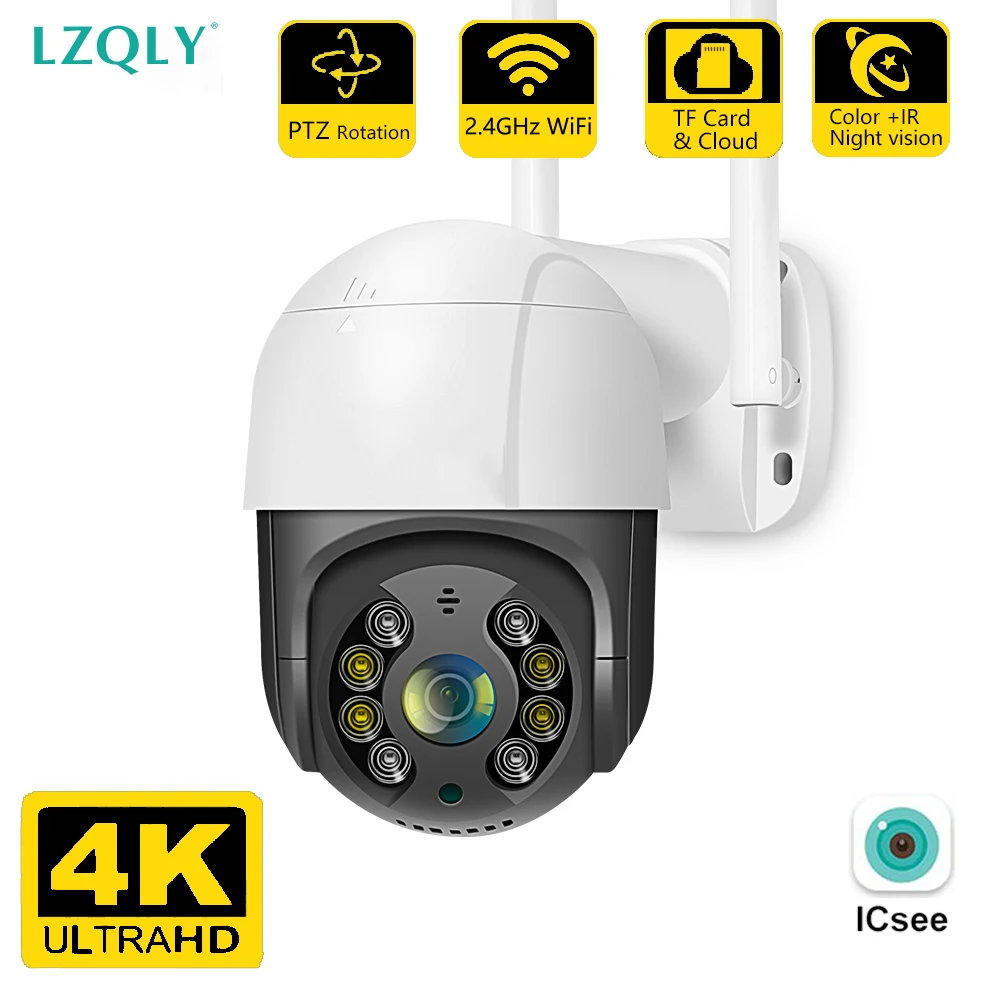 

IP-камера наружная беспроводная, 4K, 8 Мп, Wi-Fi, PTZ, 4 МП, HD