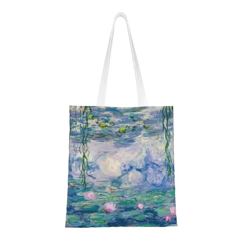 

Kawaii Water Lilies Claude Monet Fine Art Shopping Tote Bag Reusable French Painter Art Grocery Canvas Shopper Shoulder Bag