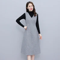 2022 New Sweater and Woolen Vest Skirt Two Piece Set Gray Red A-line Large Swing Loose Plus Size Womens Clothing