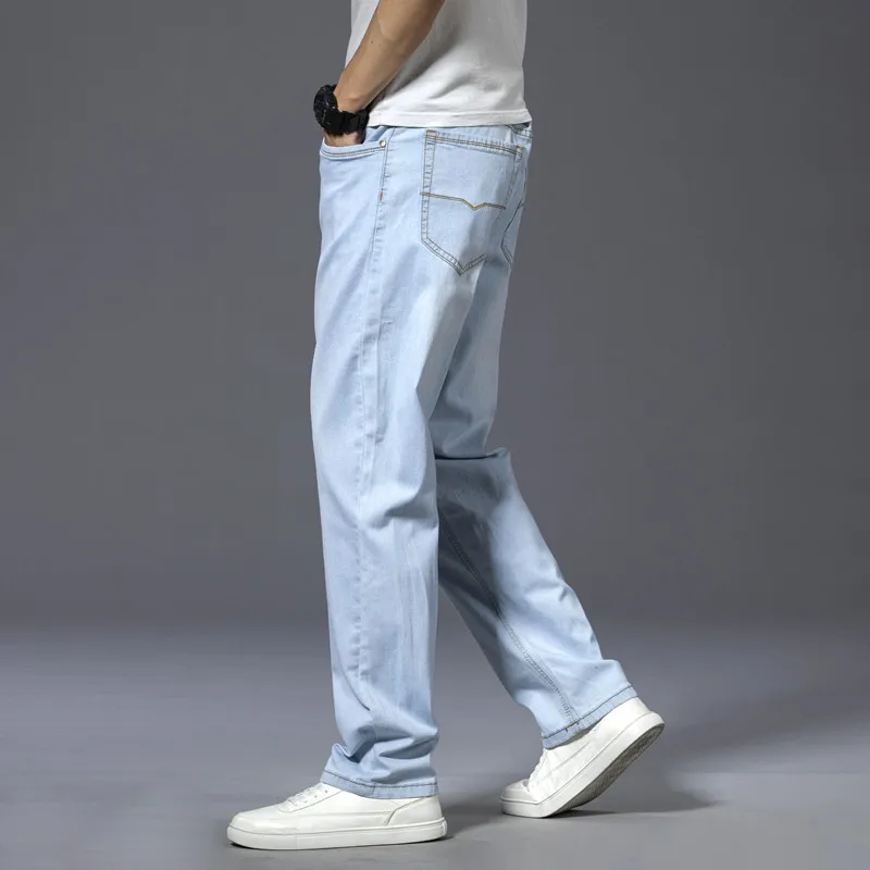 2022 Summer New Business Casual Light Blue Jeans Comfortable and Soft High-quality Cotton Stretch Men's Straight Brand Trousers