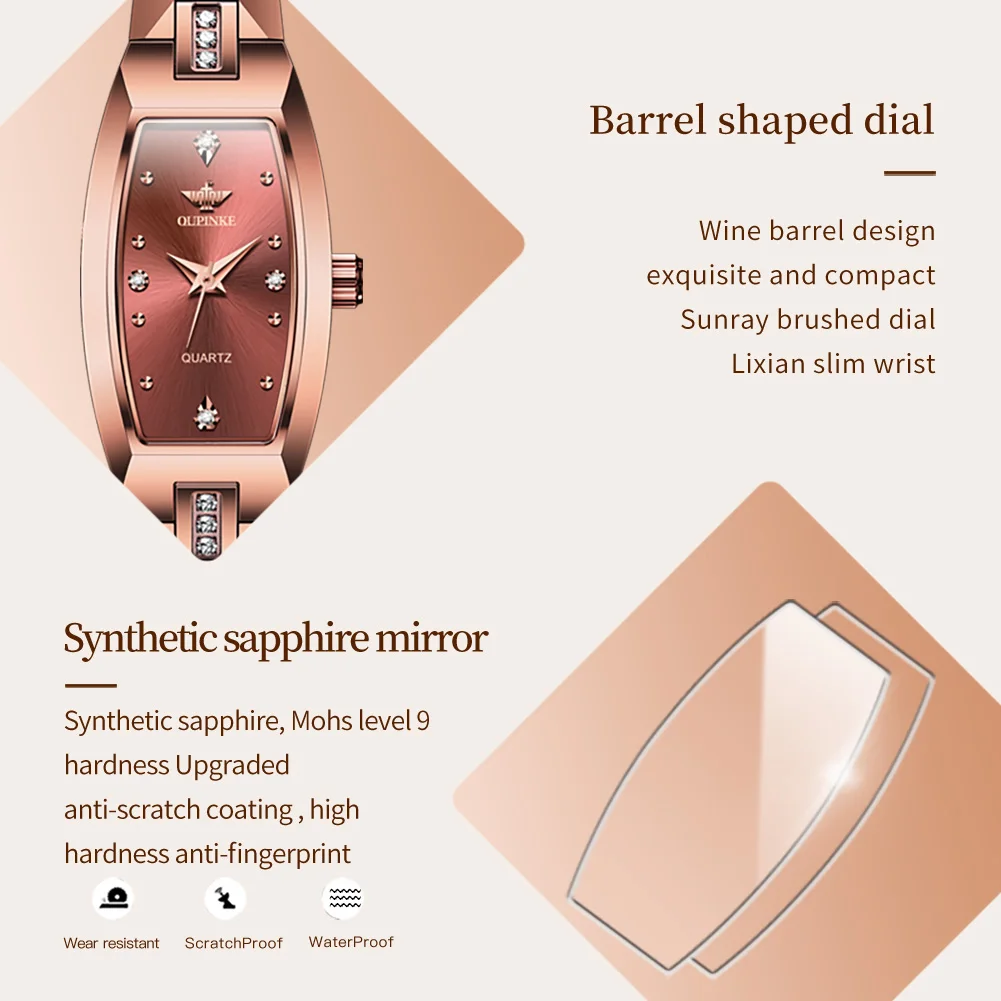 Роскошные женские кварцевые часы с швейцарским механизмом OUPINKE 3242 из