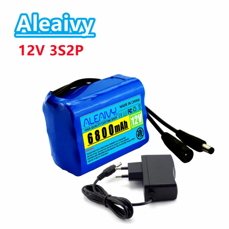 

6800mAh 12V Rechargeable 18650 Li-ion Battery Pack Portable Battery DC 12.6V 6.8Ah Capacity For Camera CCTV Monitor Massager