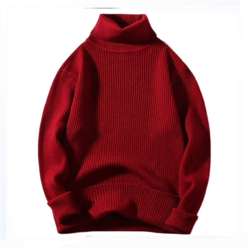 

Covrlge Winter New Men's Solid Color Knit Pullover Fleece Sweater for Men Bottoming Knitted Long-sleeved Turtleneck Male MZM230