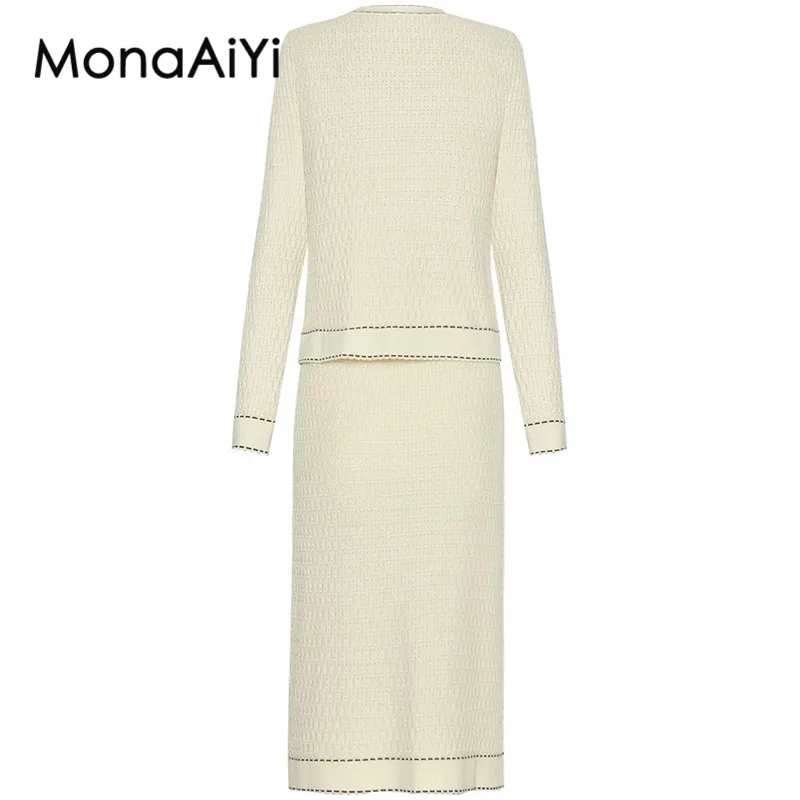 Модный женский твидовый однобортный Кардиган MonaAiyi с длинным рукавом и карманом +