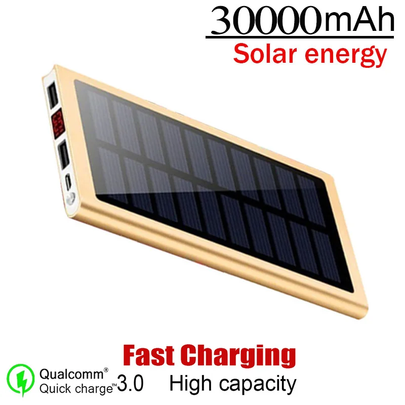 

30000mAh Solar Power Bank Fast Charger powerbank With 2USB Digital Display Outdoor External Battery For Xiaomi Iphone Samsung