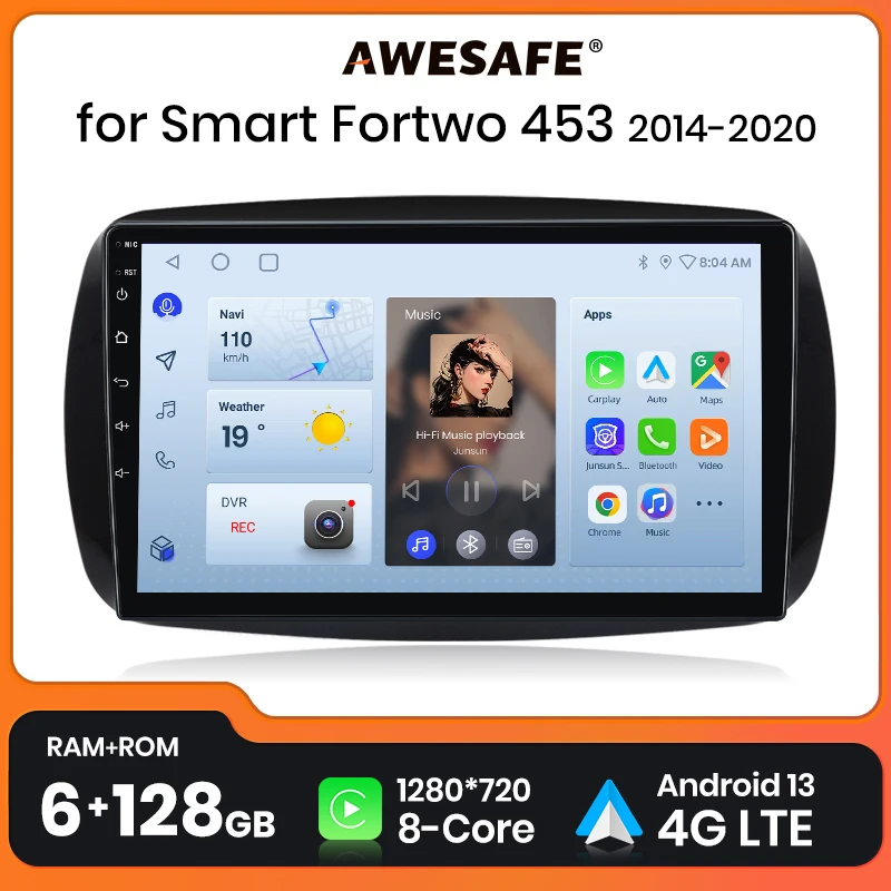AWESAFE Беспроводная CarPlay Android 13 радио для Benz Smart Fortwo 3 2014 - 2020 GPS Навигация стерео