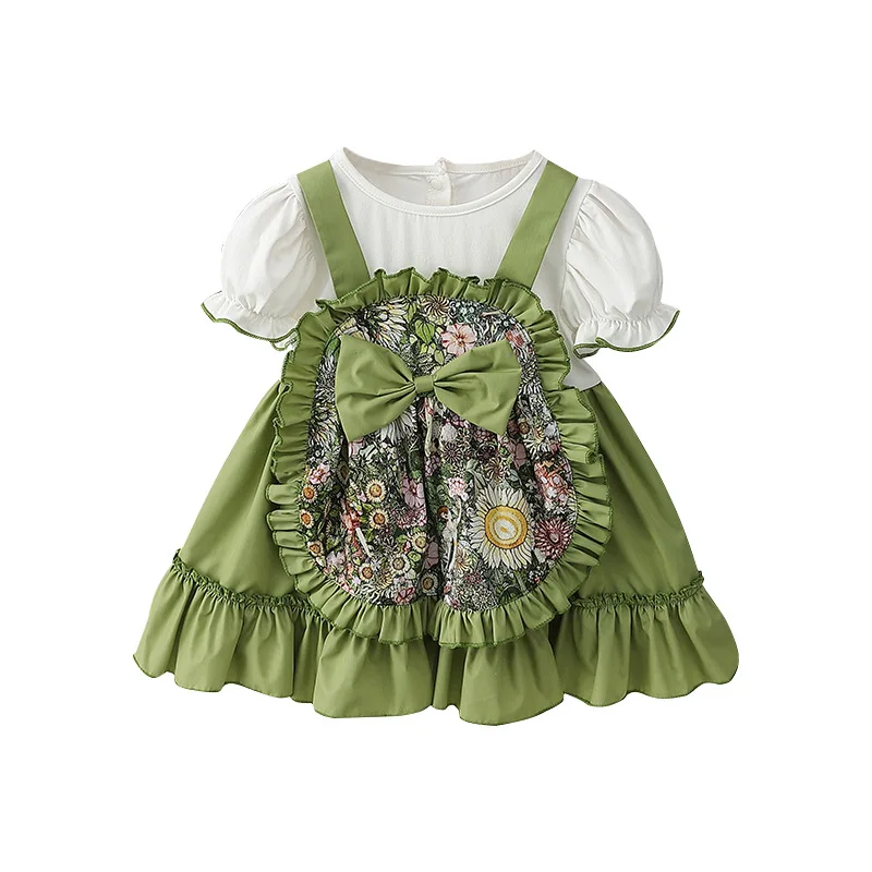 

Kids Dresses For Baby Girls Clothing Korean Style Baby Clothes Floral Print Girl Dresses Green 0-4Y
