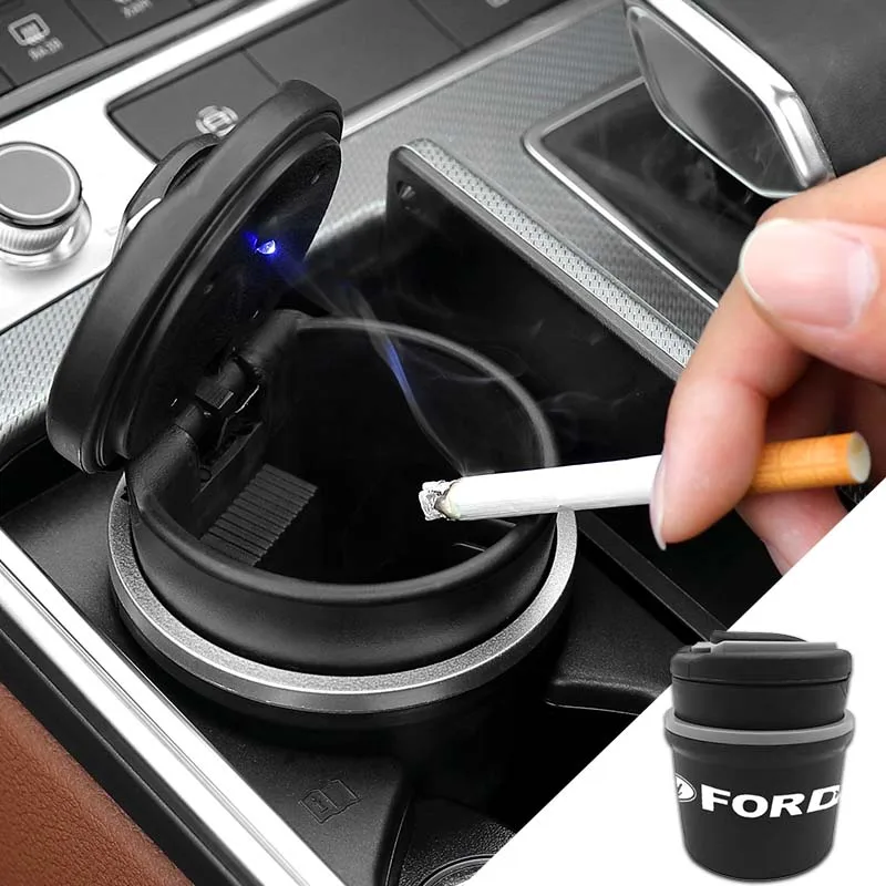 

1pcs Car ABS Dustproof Waterproof Ashtray Split Led Blue Light Storage for Ford Focus Mondeo Kuga Fiesta MK7 Escort Explorer MK2
