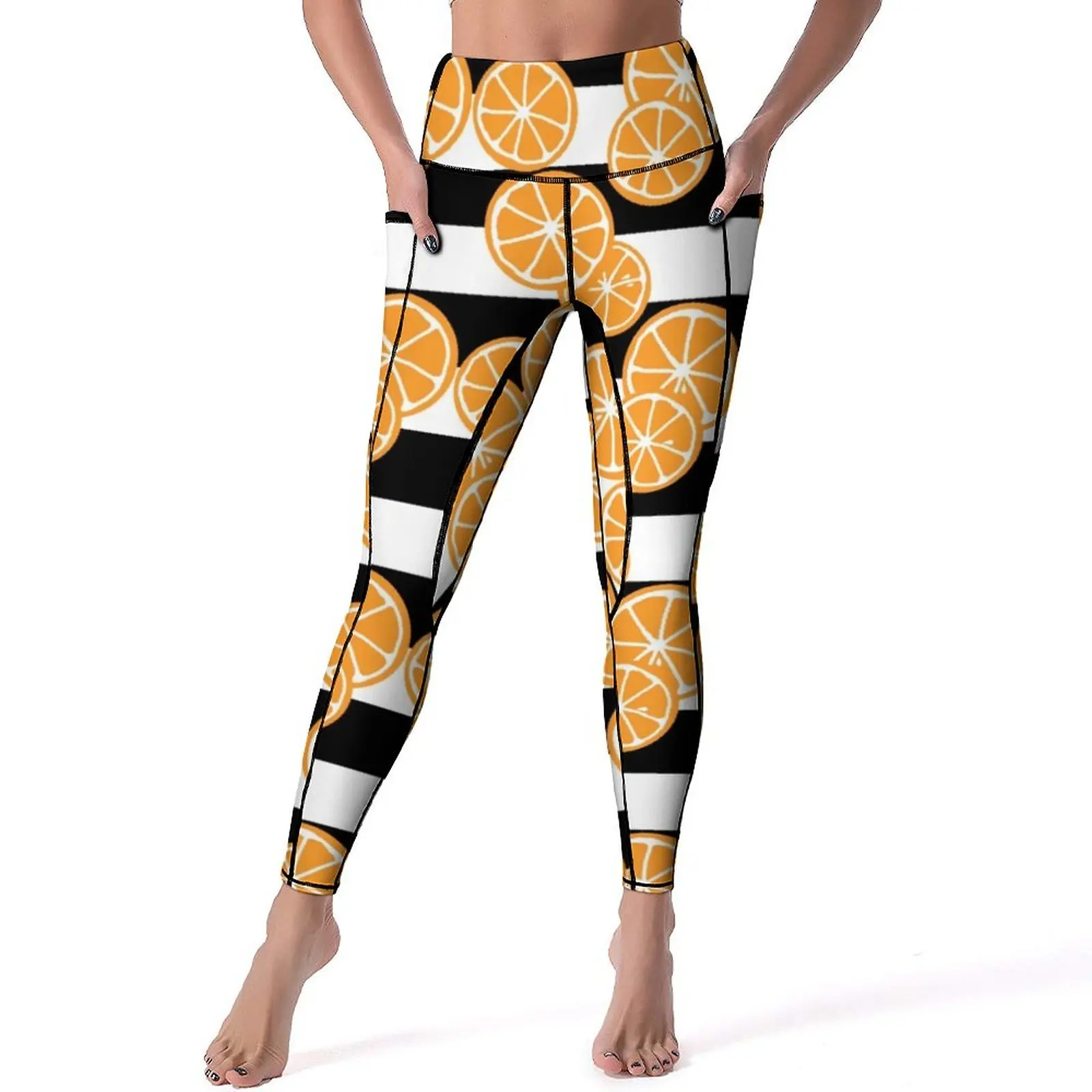 

Женские леггинсы в белую и черную полоску, с высокой талией