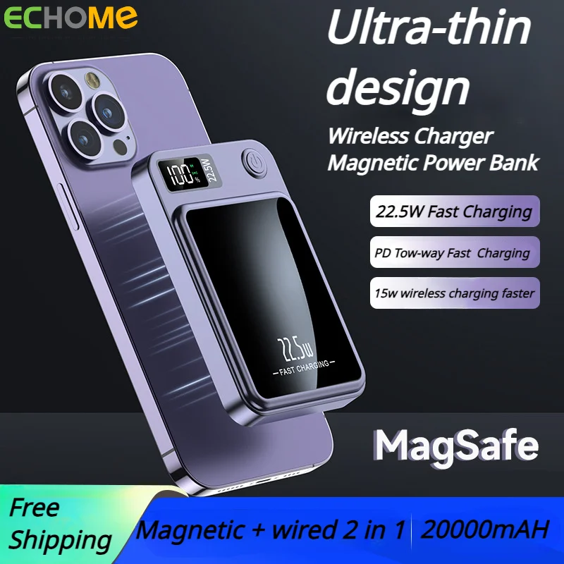 ECHOME 10000mAh Macsafe Power Bank 22.5W Wireless Charger Magnetic PowerBank External Auxiliary Spare Battery Pack for Iphone 14 ECHOME 10000mAh Macsafe Power Bank 22.5W Wireless Charger Magnetic PowerBank External Auxiliary Spare Battery Pack for Iphone 14