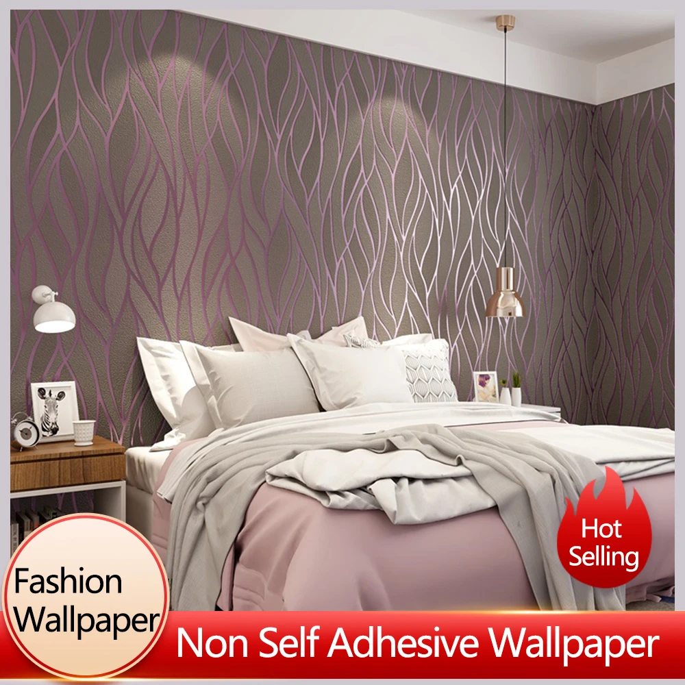 

1Roll High Quality Non Woven Wave Striped Wallpaper 3D Living Room Bedroom Thickened Deer Skin Velvet Decoration Wallpapers
