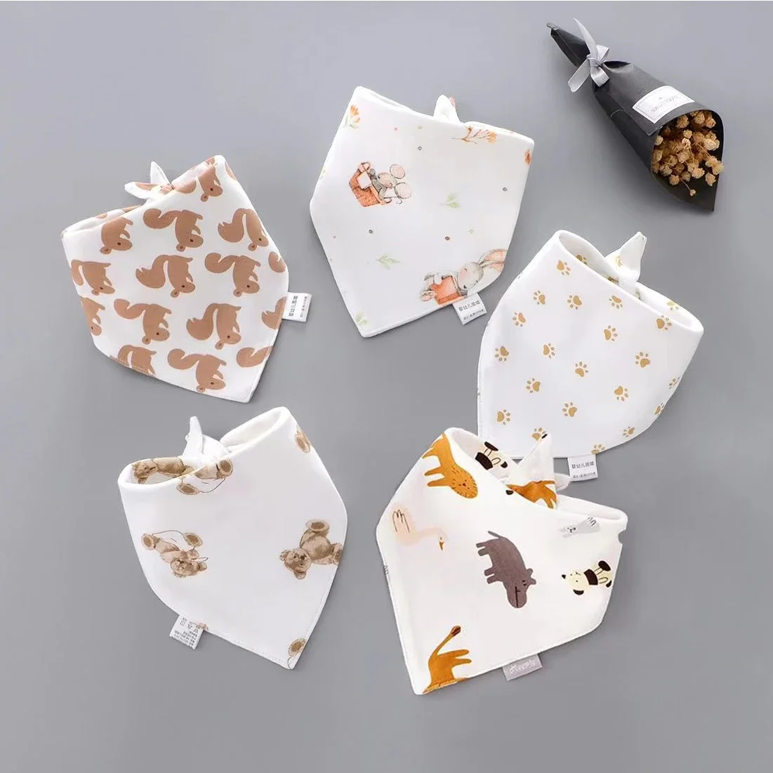 

5pcs/lot Baby Bibs Cotton Saliva Towel Triangle Scarf Newborn Double Layer Burp Cloths Bandana Baby Accessories Newborn