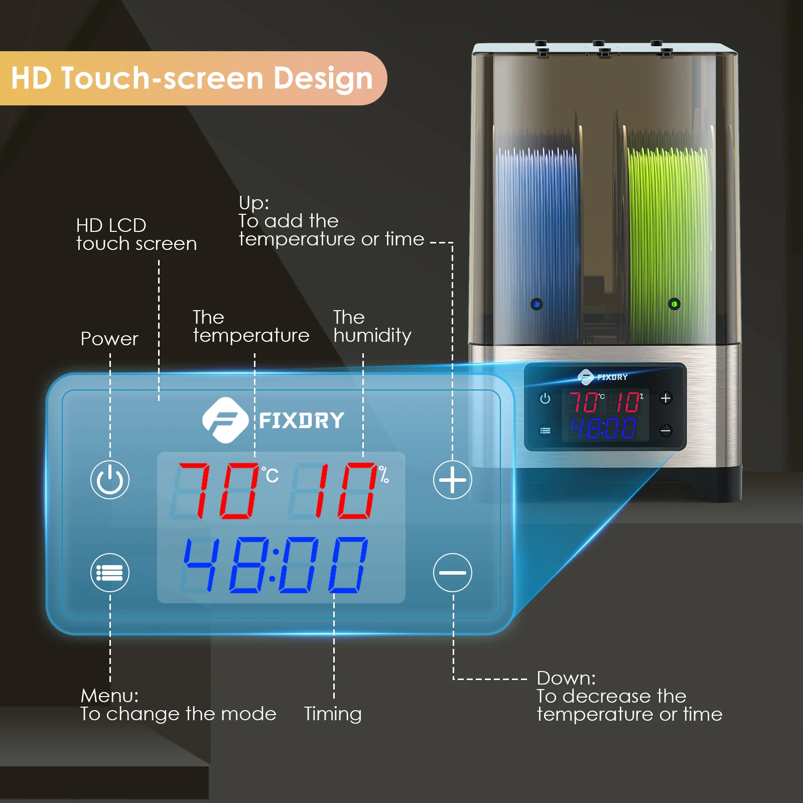 3D коробка для сушки наполнителя 110 Вт PTC нагреватель в режиме реального времени