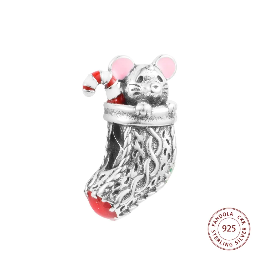 

Fits Pandora Bracelets Mouse and Stocking Charm Original 925 Sterling Silver Beads for Jewelry Women Plata