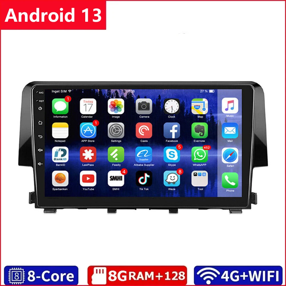 

Android 13 для Honda Civic 2016 - 2020 автомобильное радио, стерео, мультимедийный видеоплеер, навигация GPS, беспроводной Carplay, авто, 4G, Wi-Fi, DSP
