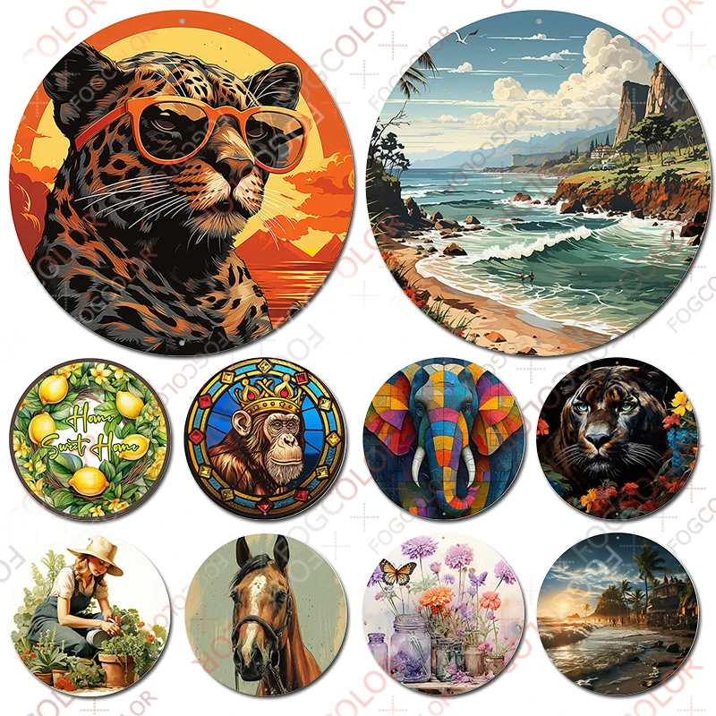 1 Круглая Леопардовая Пантера Алюминиевая Вывеска 8x8 Дюймов Украшение Сада