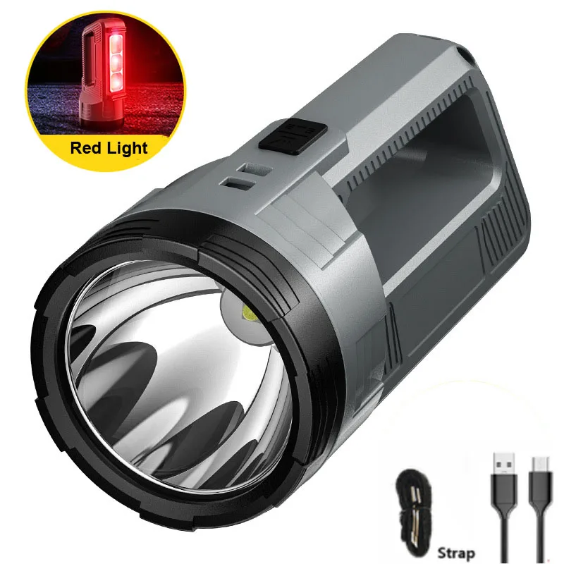 200W High Power LED Searchlight Rechargeable Flashlight Portable Spotlight with Side Lights COB Work Light for Expeditions