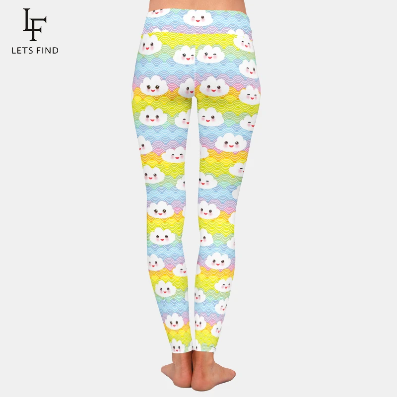 LETSFIND 3D Kawaii Interesting Clouds Print Women Winter Pants Fashion High Waist Fitness Elastic Full Leggings