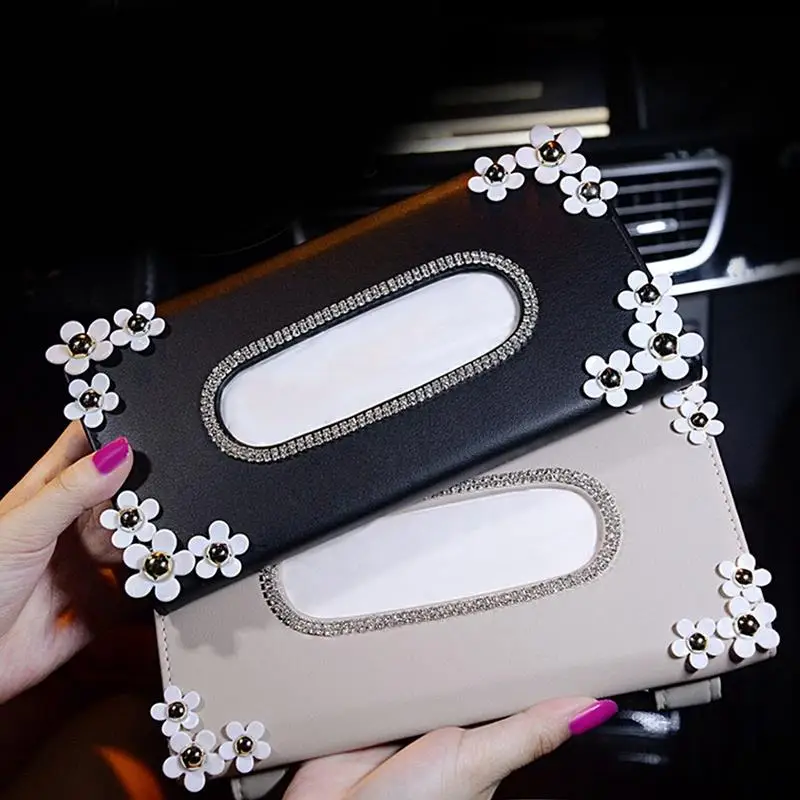 

Car Crystal Paper Box with Chrysanthemum Crystal Tissue Box Cae Interior Decoration Accessories for Sun Visor Type