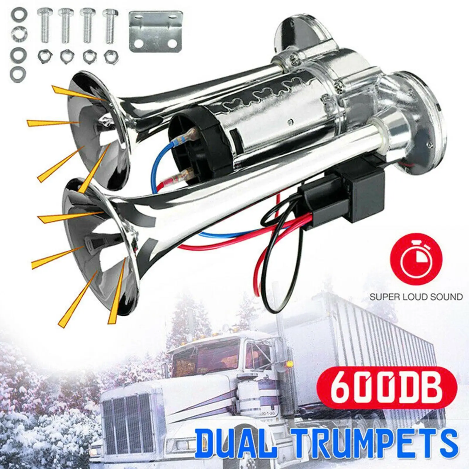 600DB 12V Dual แตร Super Loud ไฟฟ้าวาล์วน้ำรถ Electric Air Horn ลำโพงสำหรับรถยนต์ SUV รถบรรทุกรถบรรทุก RV เรือ