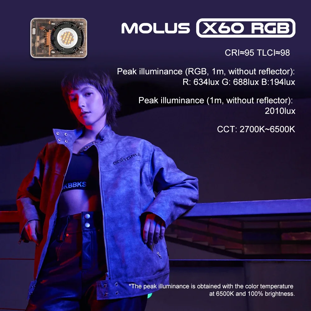 Фото Портативный COB-видеосвет ZHIYUN Molus X60 RGB Pro 60W с двумя рукоятками, управлением через приложение, CRI 95, TLCI 98, 15 сценами, USB-C №3
