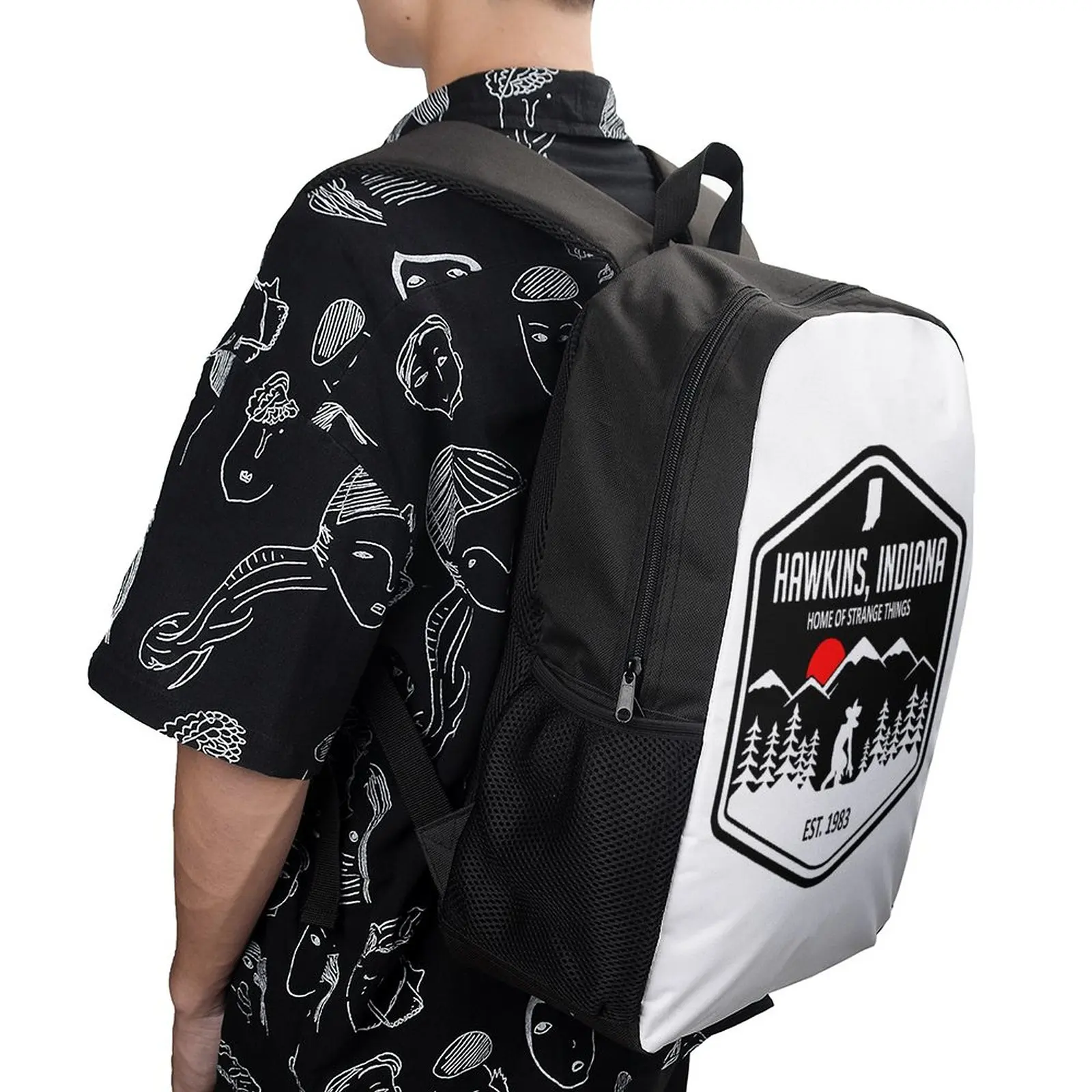 

17 Inch Shoulder Backpack Visit Hawkins - Home of Stranger Things Firm Graphic Cool Cosy Summer Camps Field Pack