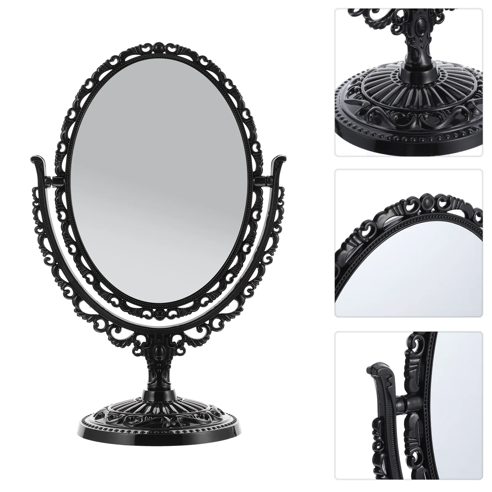 

Mirror Vanity Swivel Desk Stand Vintage Tabletop Makeup Mirrors Retro Oval Double Sided Dresser Portable Dressing European Two