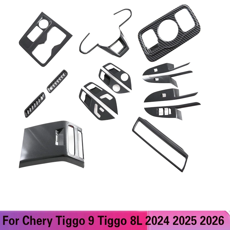 

LHD для Chery Tiggo 9 2024 2025 ABS углеродное волокно, крышка переключателя окна, отделка панели переключения передач, декоративная наклейка, автомобильные аксессуары