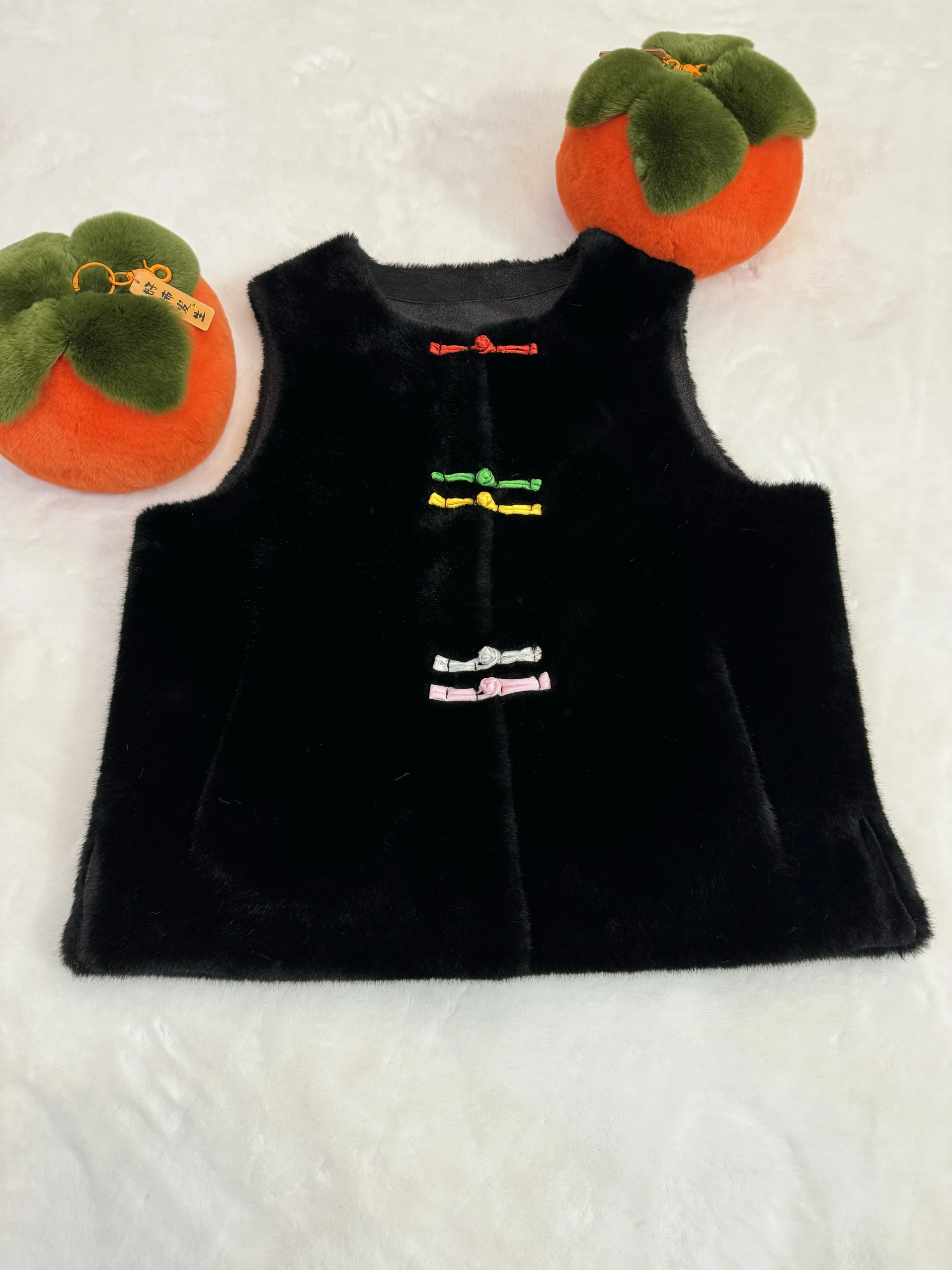 2024 модная черная норковая куртка Женская осенне-зимняя без рукавов с цветными