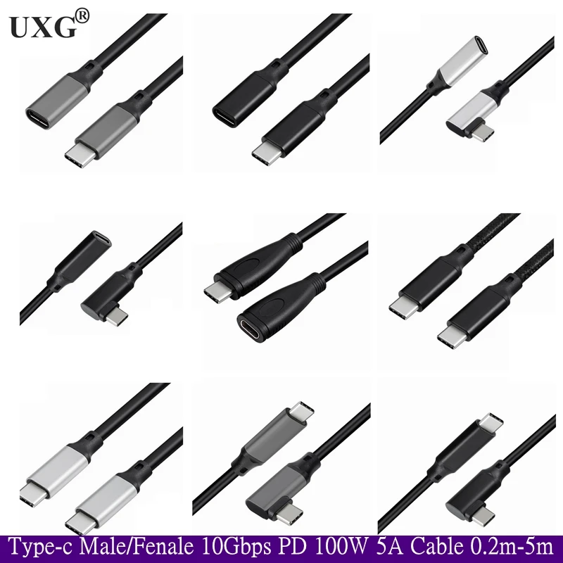

100 Вт PD 5A изогнутый USB3.1 Type-C M/F Удлинительный кабель 4K 60 Гц 10 Гбит/с Φ Gen 2 Удлинительный шнур для VR Mac Nintendo ASUS HP ноутбука