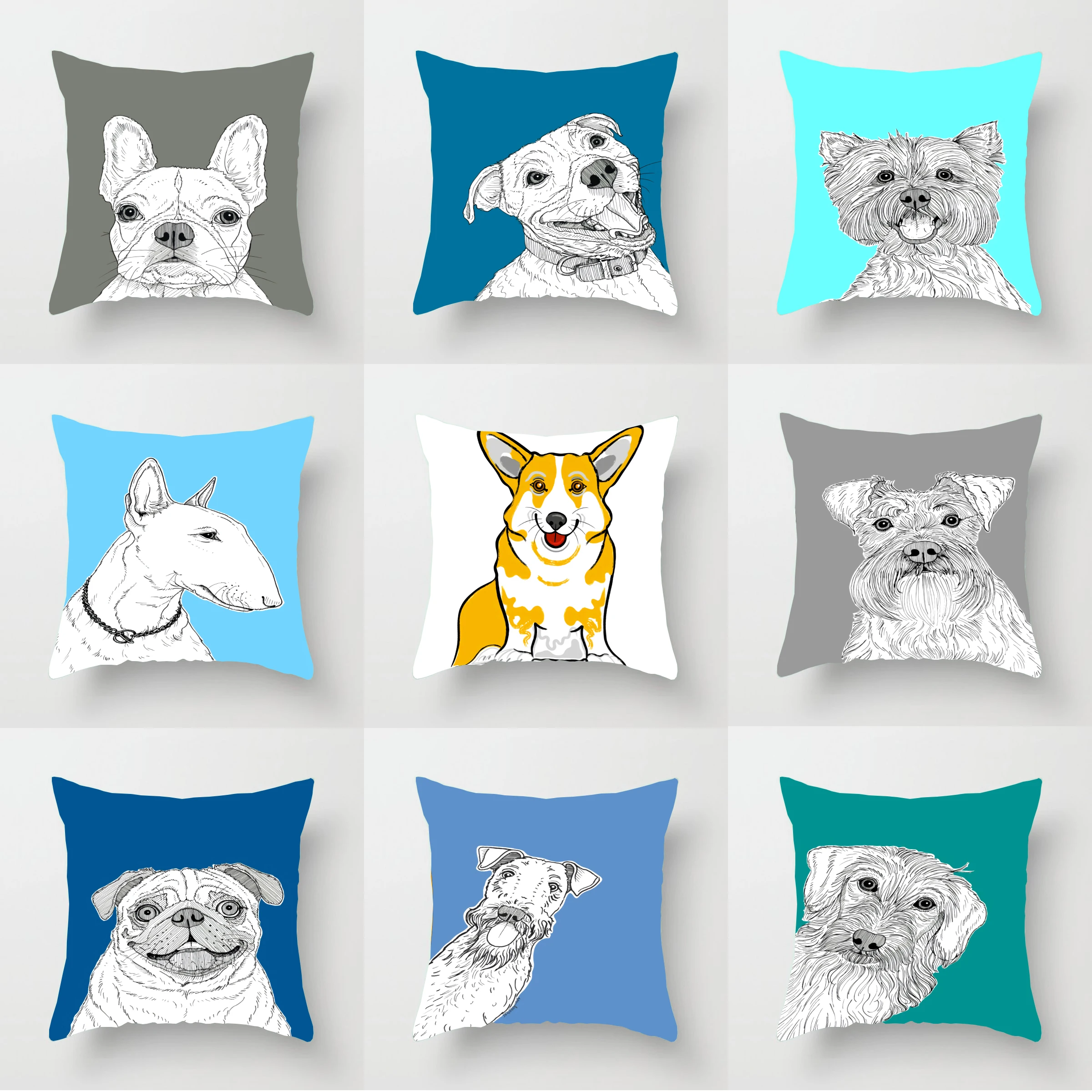 

Sketch Cartoon Dog Square Pillow Cushion Cover Car Sofa Office Chair Polyester Pillow Cover Simple Home Decoration Ornament