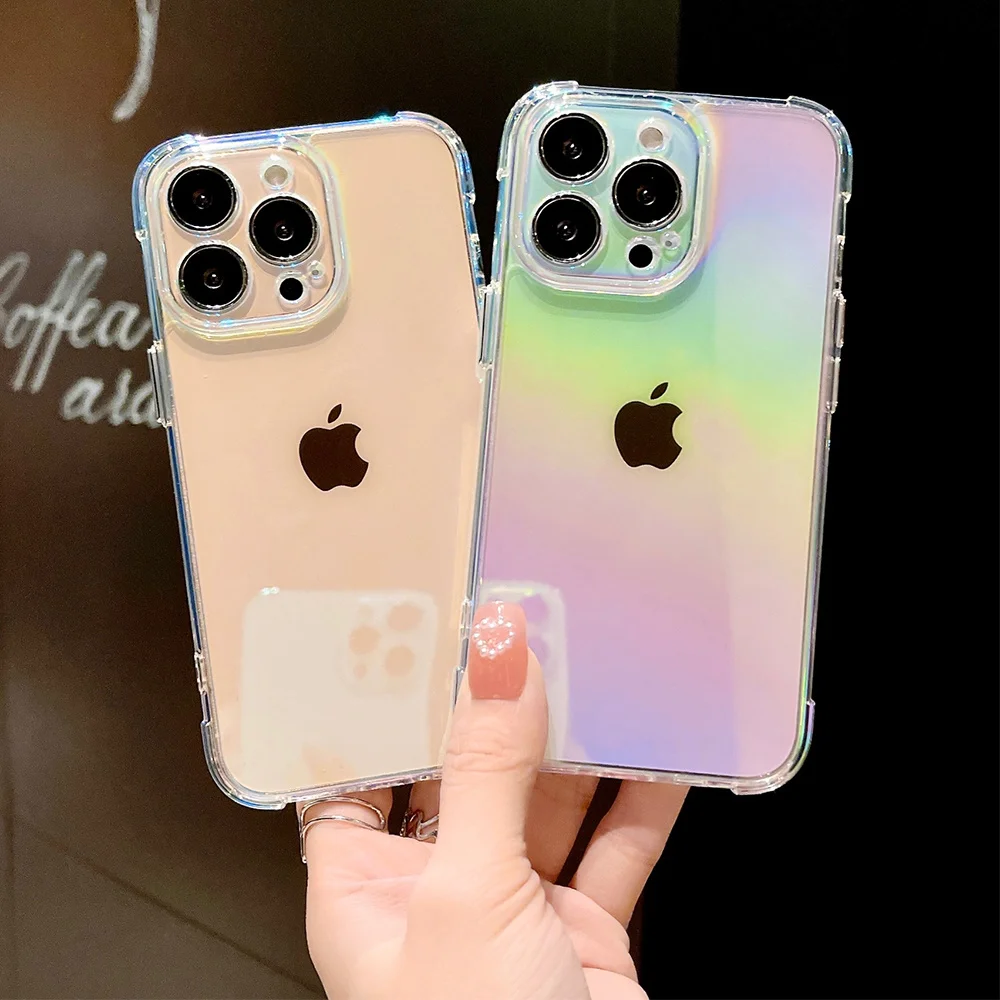 Прозрачный чехол для iPhone совместим с моделями 11 12 13 Pro max XS Max XR x rainbow