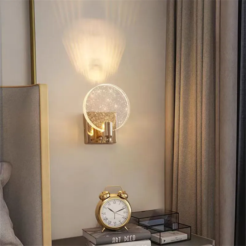 Современный круглый хрустальный настенный светильник прикроватное бра