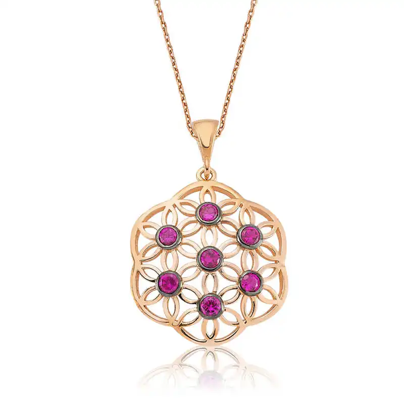 

Tevuli 925 Sterling Silver Pink Flower of Life Lady Necklace