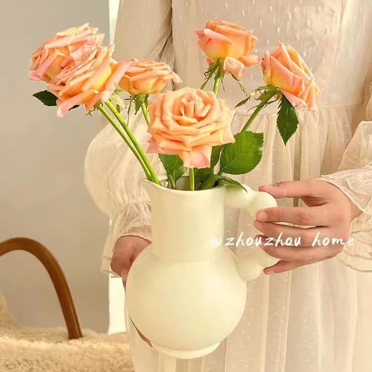 

Ceramic Vase French Handle Vase Milk Pot Ceramic Flower Ware Ins Style Nordic ceramic vase
