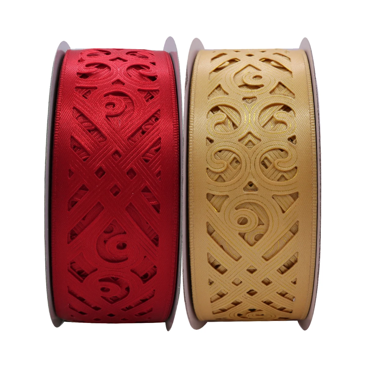 

5 10 25 Yards 38mm Wired Die-cut Printing Gold Red Satin Mesh Ribbon for Knot Decoration Gift Wrapping Accessories Wedding Decor