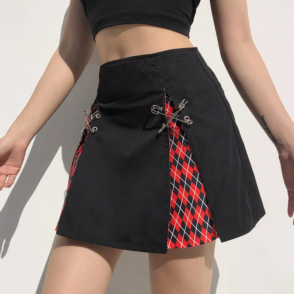 

Girls girls gothic skirt high waist lace stitching punk cross print dark mini skirt Y2K streetwear short flared mini club dress