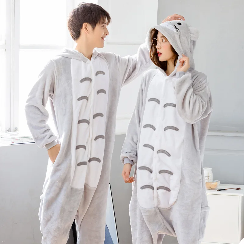 Kigurumi Flannel Onesie Women Men Animal Costume Anime Pajamas Halloween Cosplay Sleepwear Thicken Plush Fleece Winter Jumpsuit