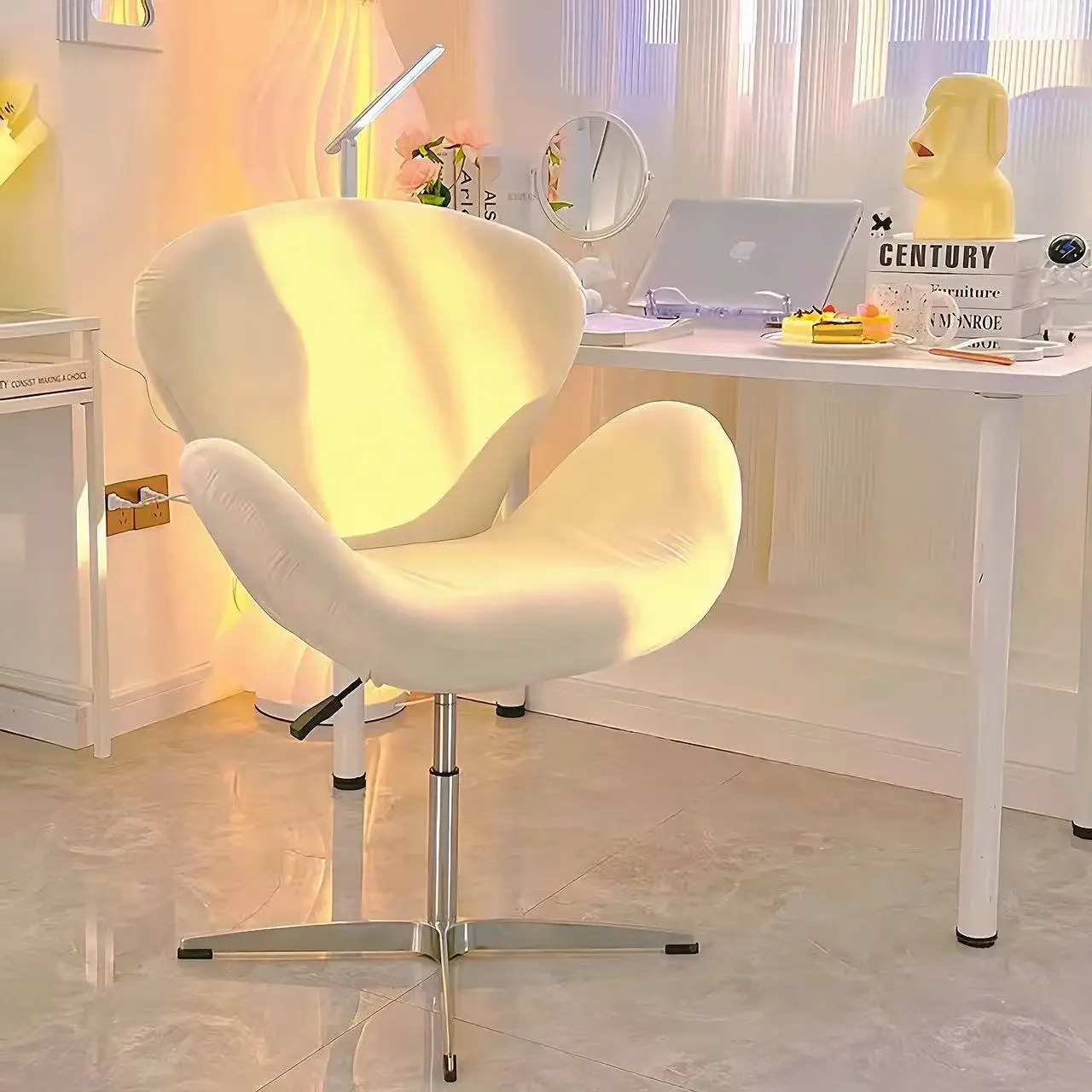 

New Computer Chair, Home Bedroom Girls Makeup Chair, Comfortable Sedentary Dressing Table Stool, Sherpa Lift Swivel Chair