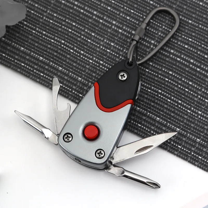 

Multifunctional Outdoor 6-in-1 Folding Knife Mini Pocket Keychain Multitool Bottle Opener Screwdriver Blade LED Survival Tool