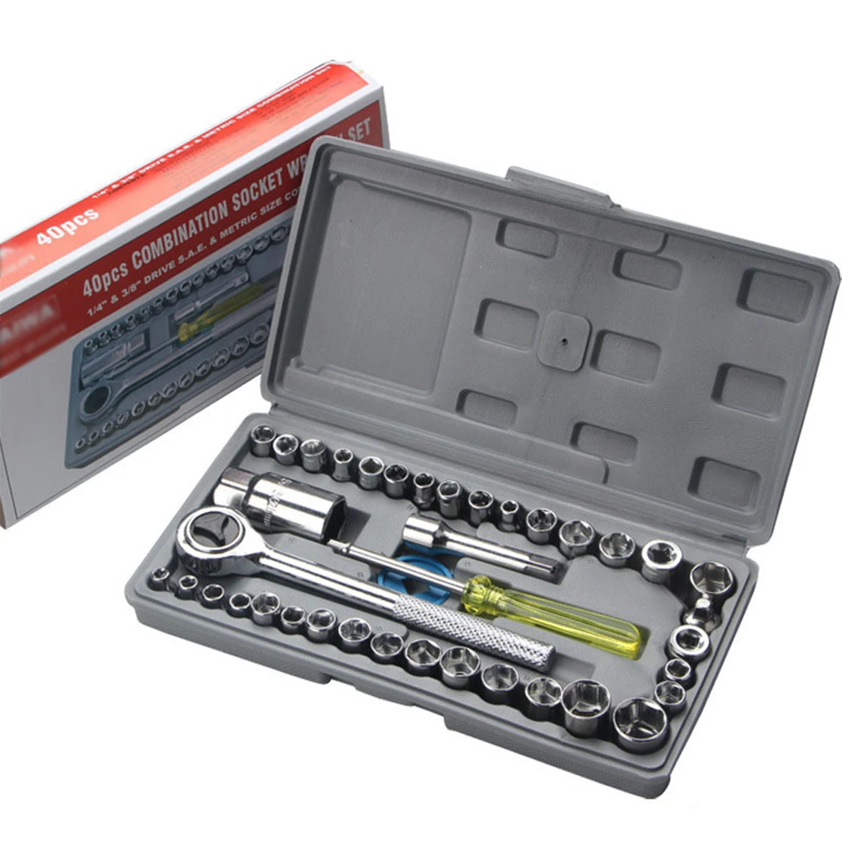 

40Pcs Auto Repair Hand Tool Drive Socket Ratchet Wrench Set Mechanic Tool Set Professional Durable Metal Combination Socket