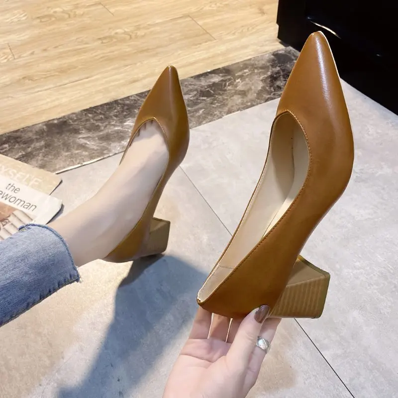2021 New Womens Platform Heels Shallow Pointed Toe Square Heel Ladies Dress Shoes Spring/Autumn Sexy Zapatos De Mujer Pumps