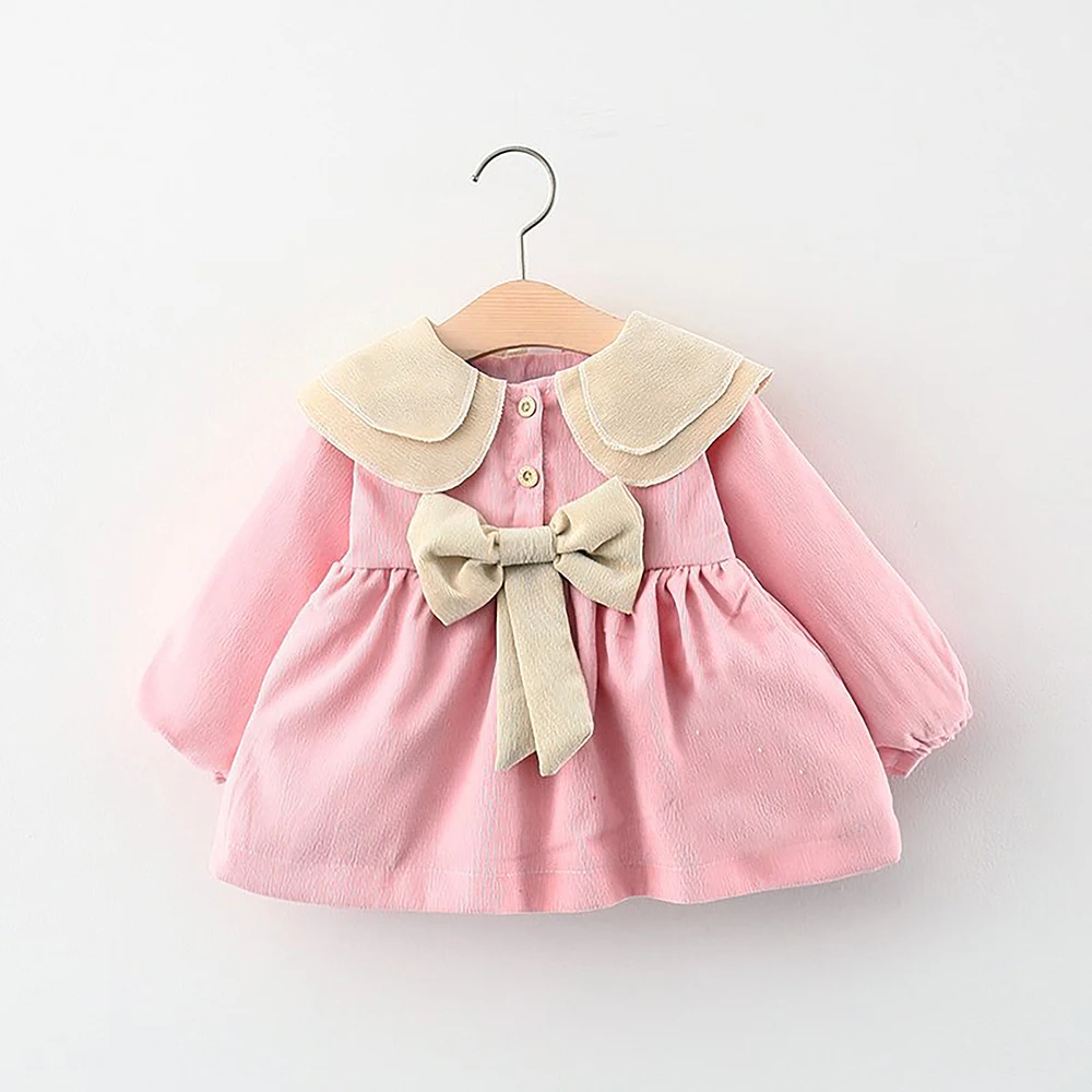 

Girl Dress Christmas 2022 Autumn Newborn Baby Girls Casual Solid Long Sleeve Lapel Dress Cute Bow Tutu Princess Dress Vestidos