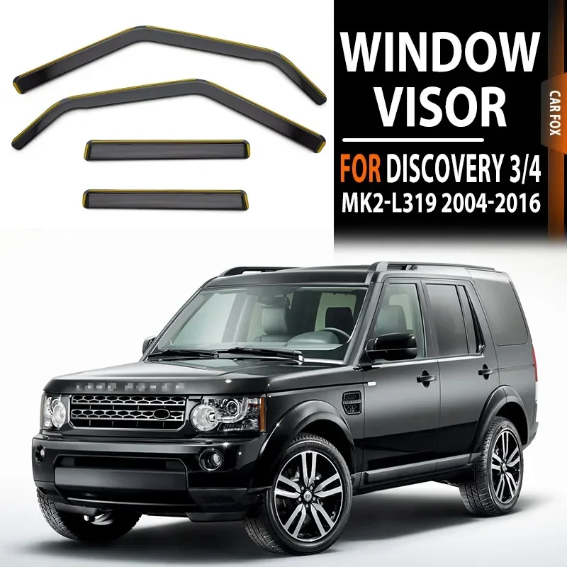 Фото Дефлекторы окон (ветровики) для Land Rover Discovery 3/4, встраиваемые, защита от солнца и дождя, вентиляционные накладки, ветрозащита, молдинг №1