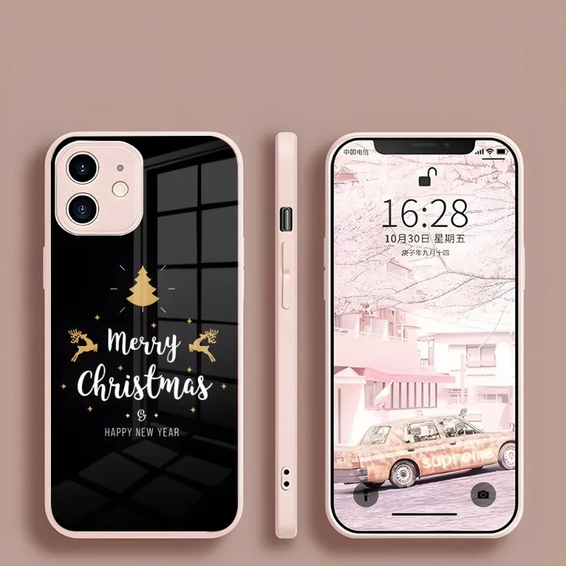 

New Year Christmas Tree Phone Case For Iphone 14 13 Pro Max 12 11 Xr X Xs Mini 6 7 8 Plus Se 2022 2020 Shockproof Cover Glass