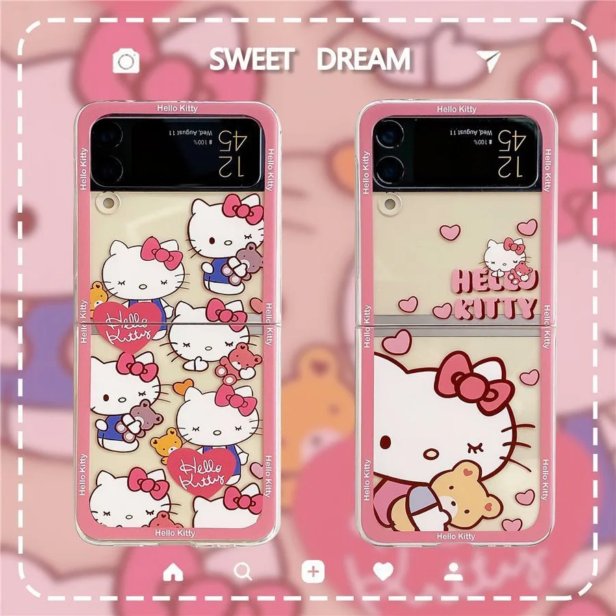 

Sanrio Hello Kitty Hugging Bear Cute Pink Case for Samsung Galaxy Z Flip 3 Hard PC Back for Z Flip 4 Case Protective Shell